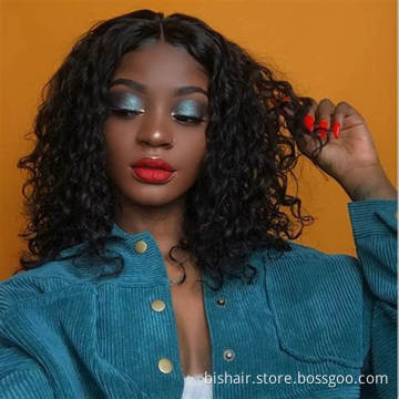 BIS Brazilian water wave short bob 13x4 closure human hair wig front lace curly curly bob wigs for women pre plucked lace wig